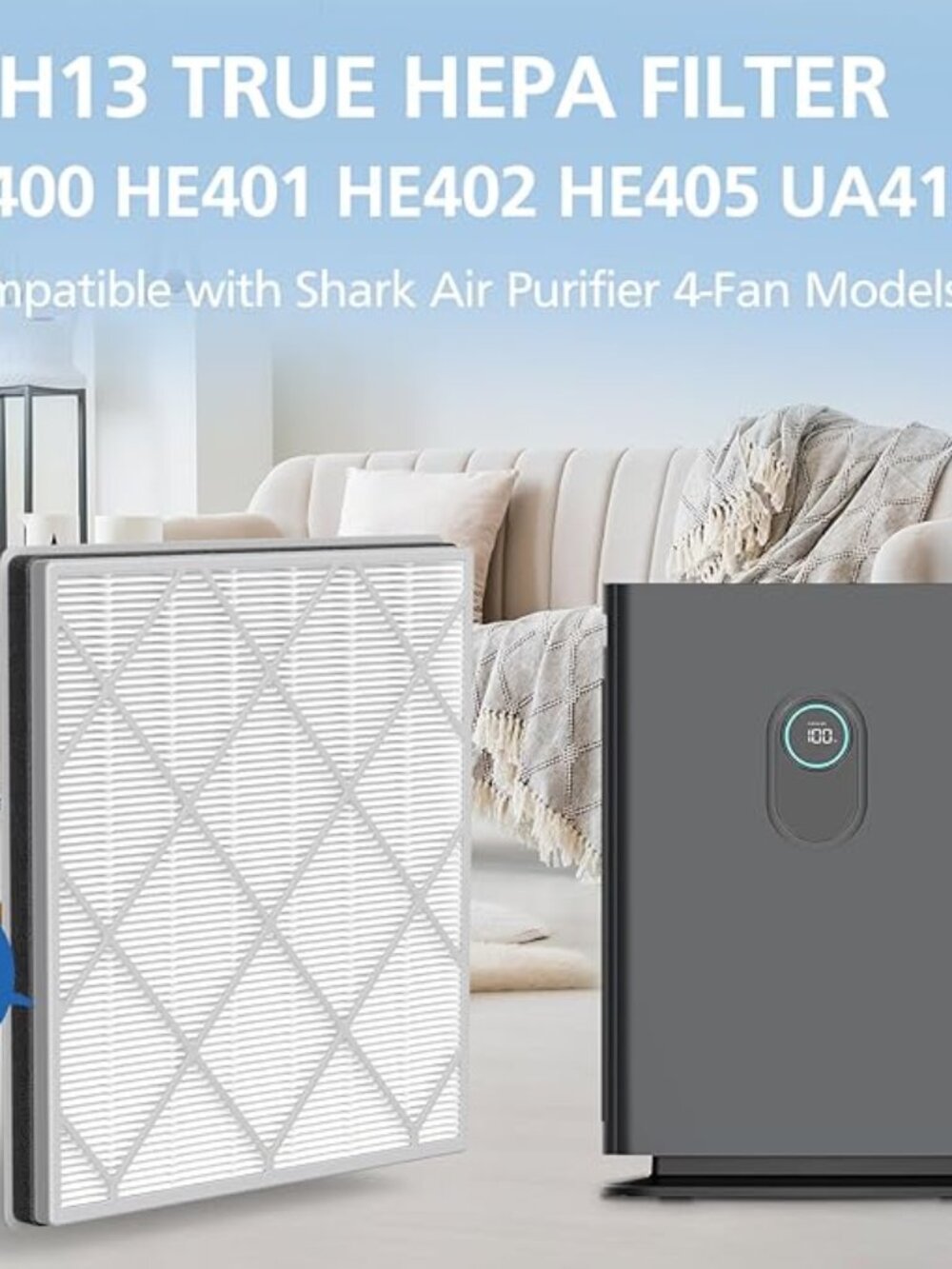 HE400 Filter Replacement for Shark Air Purifier 4 Compatible with Shark HE400